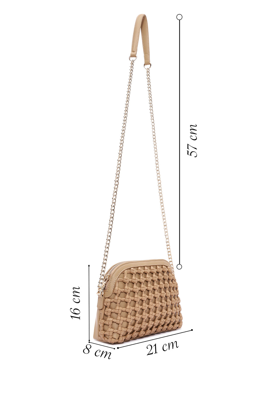 Women's Beige Knitted Patterned Long Strap Crossbody Bag