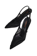 Woman Black High Thin Heeled Backless Suede Shoes | Derimod