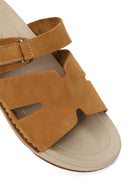 Woman Camel Strappy Nubuck Leather Slipper | Derimod
