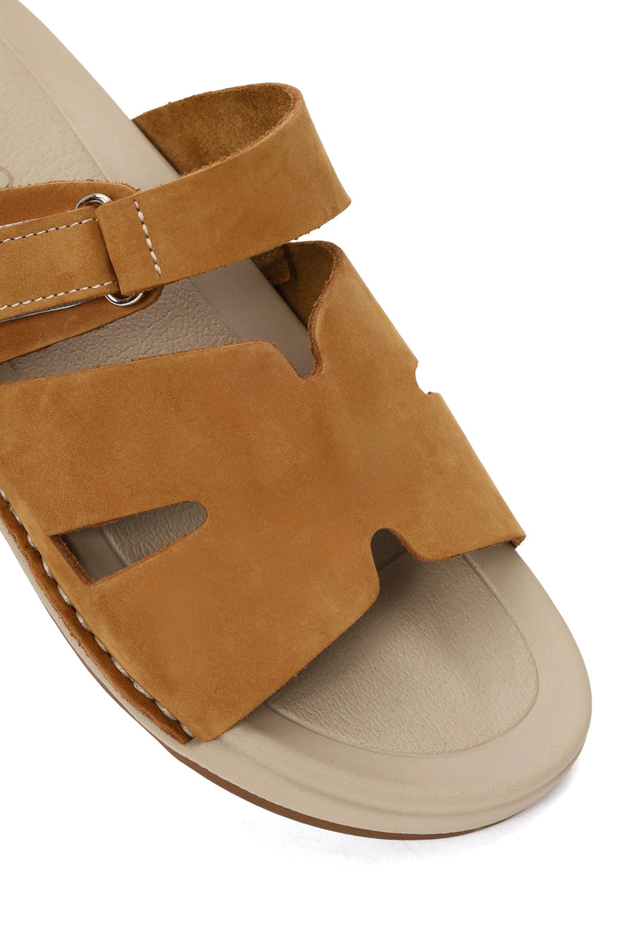 Woman Camel Strappy Nubuck Leather Slipper