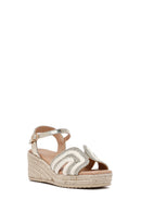 Women's Cream Ankle Buckle Wedge Heel Espadrille Sandals | Derimod