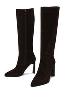 Woman Brown Zip Closure Heeled Suede Boot | Derimod