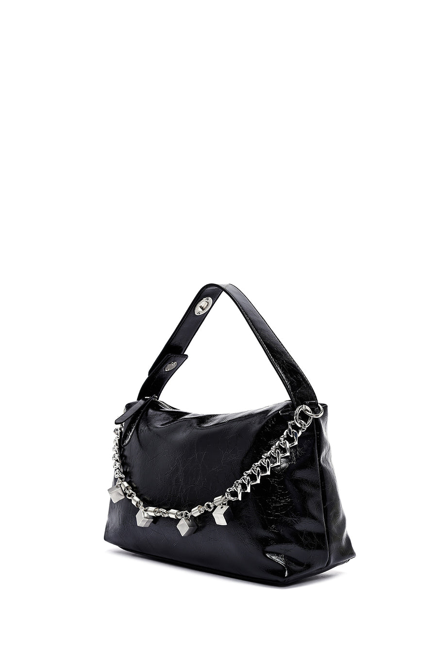 Women's Black Long Strap Chain Detailed Shoulder Bag