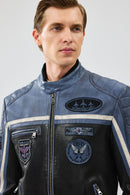Takeoff Men's Blue Slim-Fit Leather Jacket | Derimod