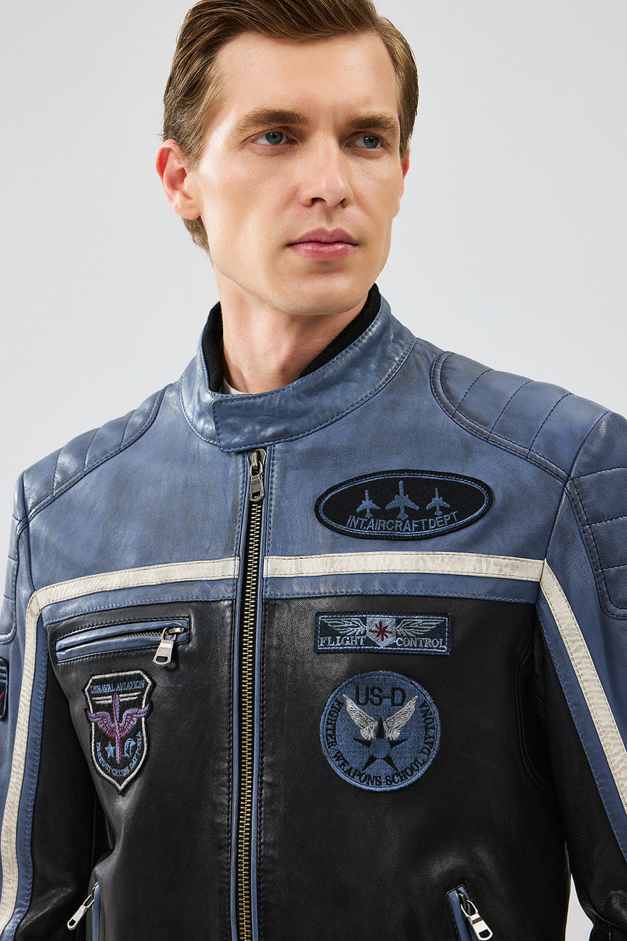 Takeoff Men's Blue Slim-Fit Leather Jacket