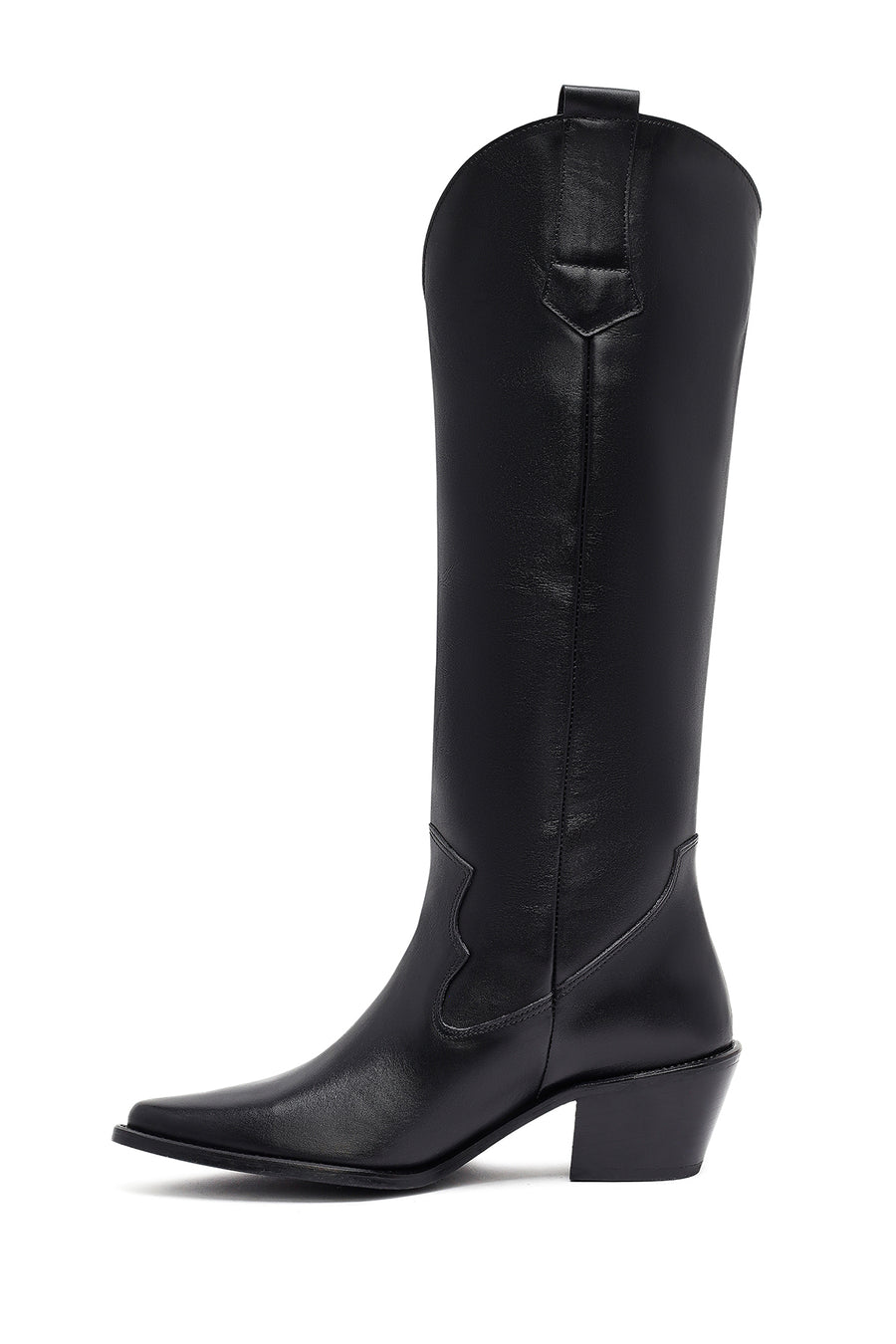 Woman Black Thick-Heeled Leather Cowboy Boots