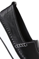 Women's Black Leather Comfort Loafer | Derimod