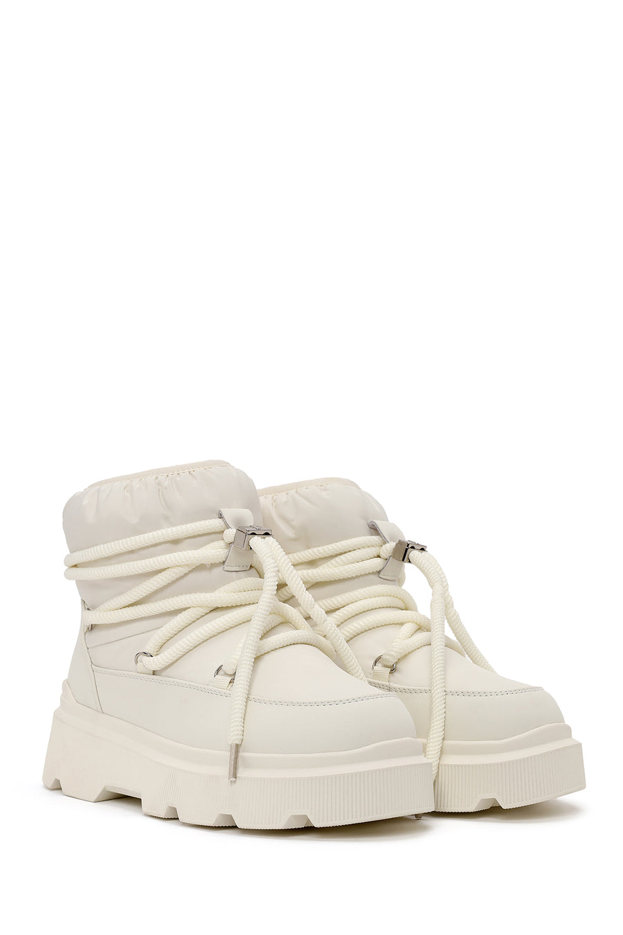 Woman Beige Lace-up Thick-soled Boots
