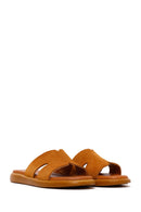 Woman Tan Suede Leather Slippers | Derimod