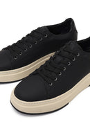 Male Black Lace-Up Thick-Soled Leather Sneaker | Derimod