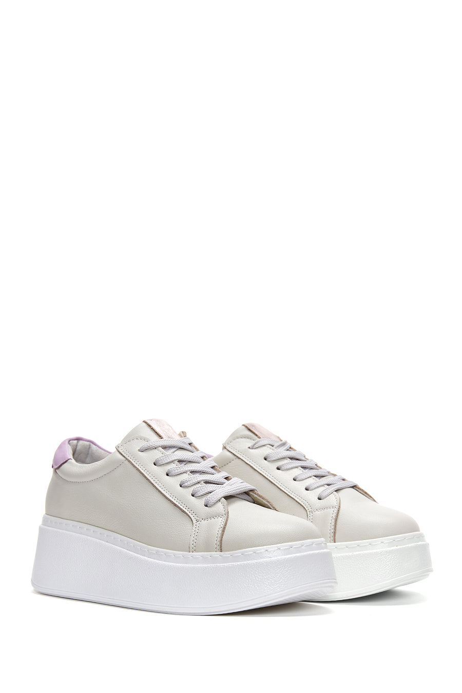 Women's Beige Leather Thick Soled Sneaker