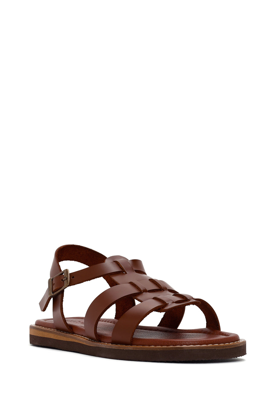 Women's Brown Ankle Strap Leather Comfort Sandals