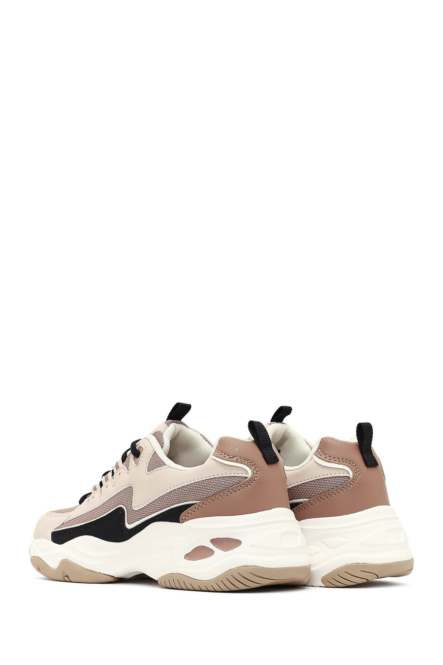 Women's Beige Lace-Up Thick-Soled Sneaker