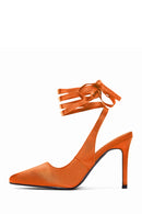 Women's Orange Ankle Strap Satin Heeled Shoes | Derimod