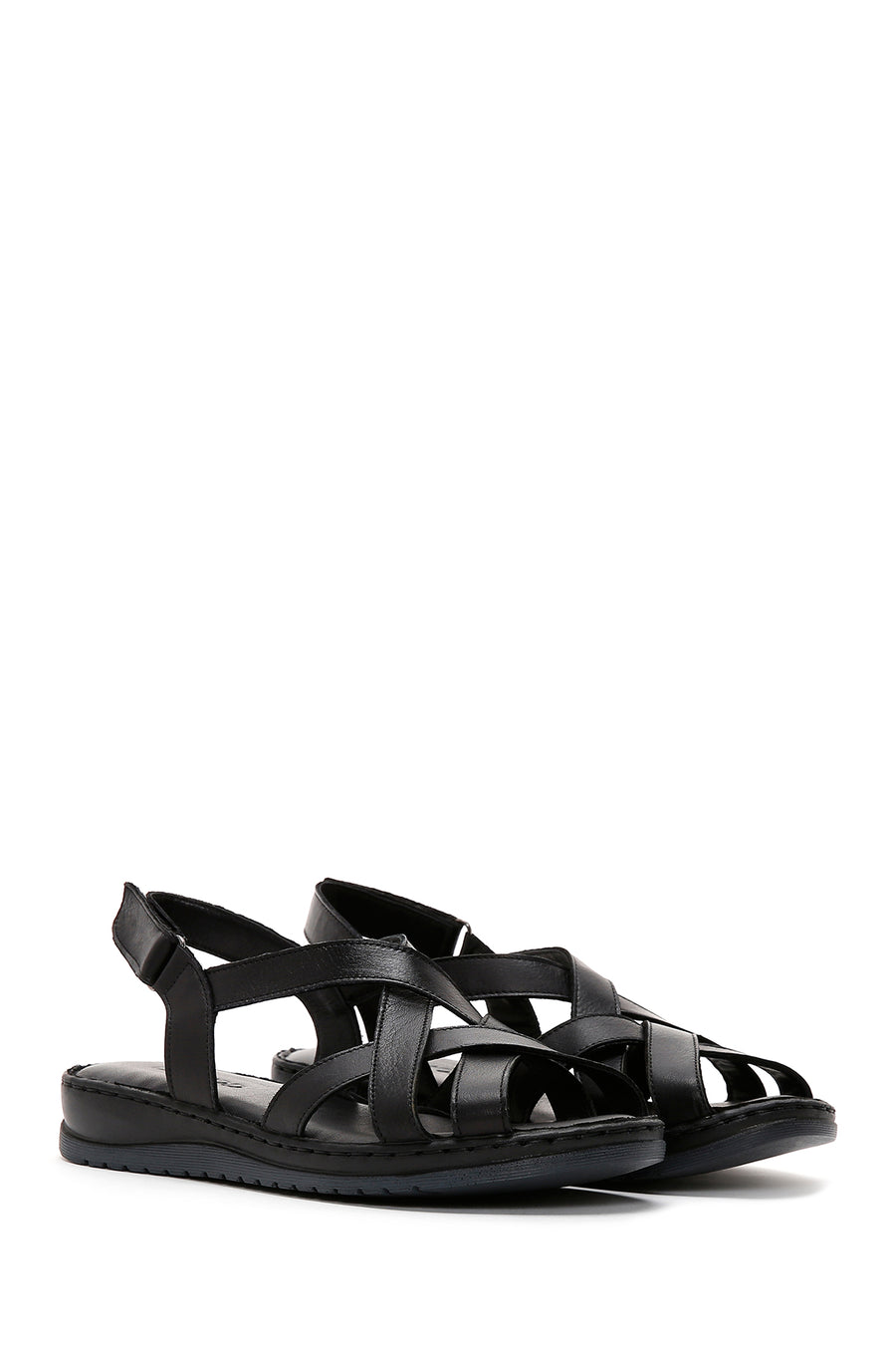 Women's Black Ankle Strap Leather Comfort Sandals