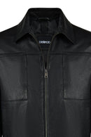 Bastoni Male Black Shirt Collar Leather Jacket | Derimod