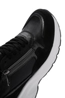 Women's Black Lace-Up Zipper Detailed Wedge Heel Leather Sneakers | Derimod