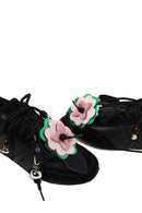 Kadın Siyah Bağcıklı Charmlı Leopar Deri Sneaker | Derimod
