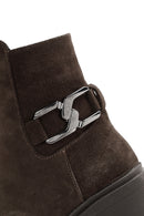 Women's Brown Heeled Zippered Suede Leather Boots | Derimod