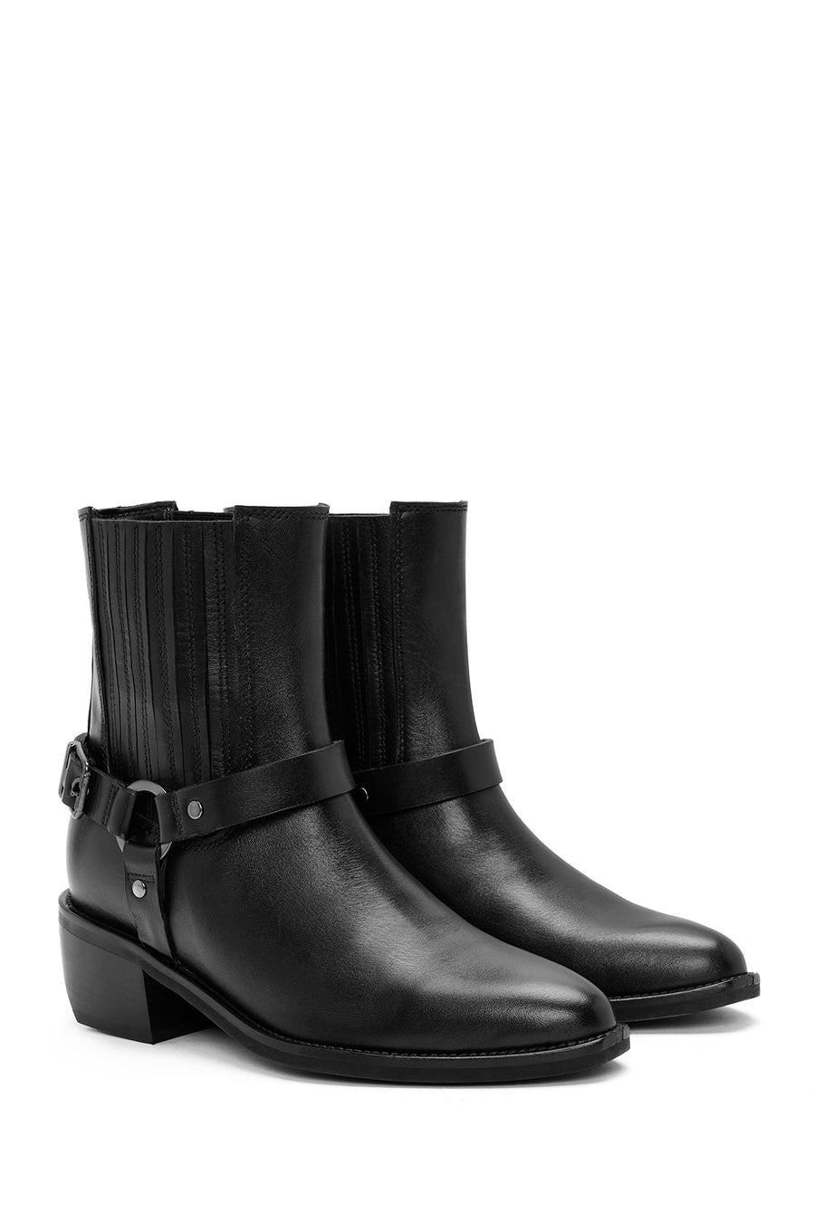 Women's Black Heeled Leather Cowboy Boots