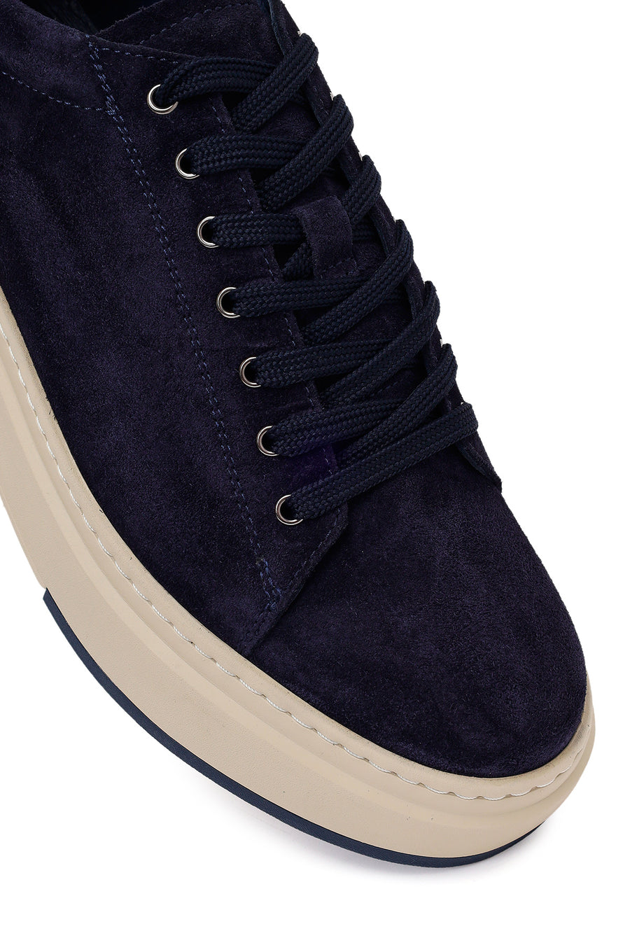 Erkek Lacivert Bağcıklı Kalın Tabanlı Süet Deri Sneaker