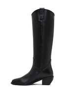Women's Black Low-Heeled Leather Cowboy Boots | Derimod