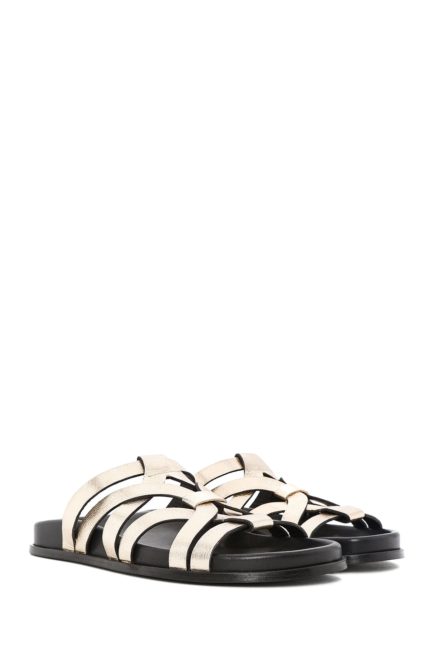 Women's Gold Leather Metallic Slippers