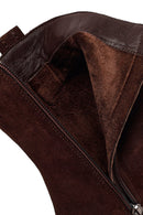 Woman Brown Zip Closure Chunky Heeled Suede Boots | Derimod
