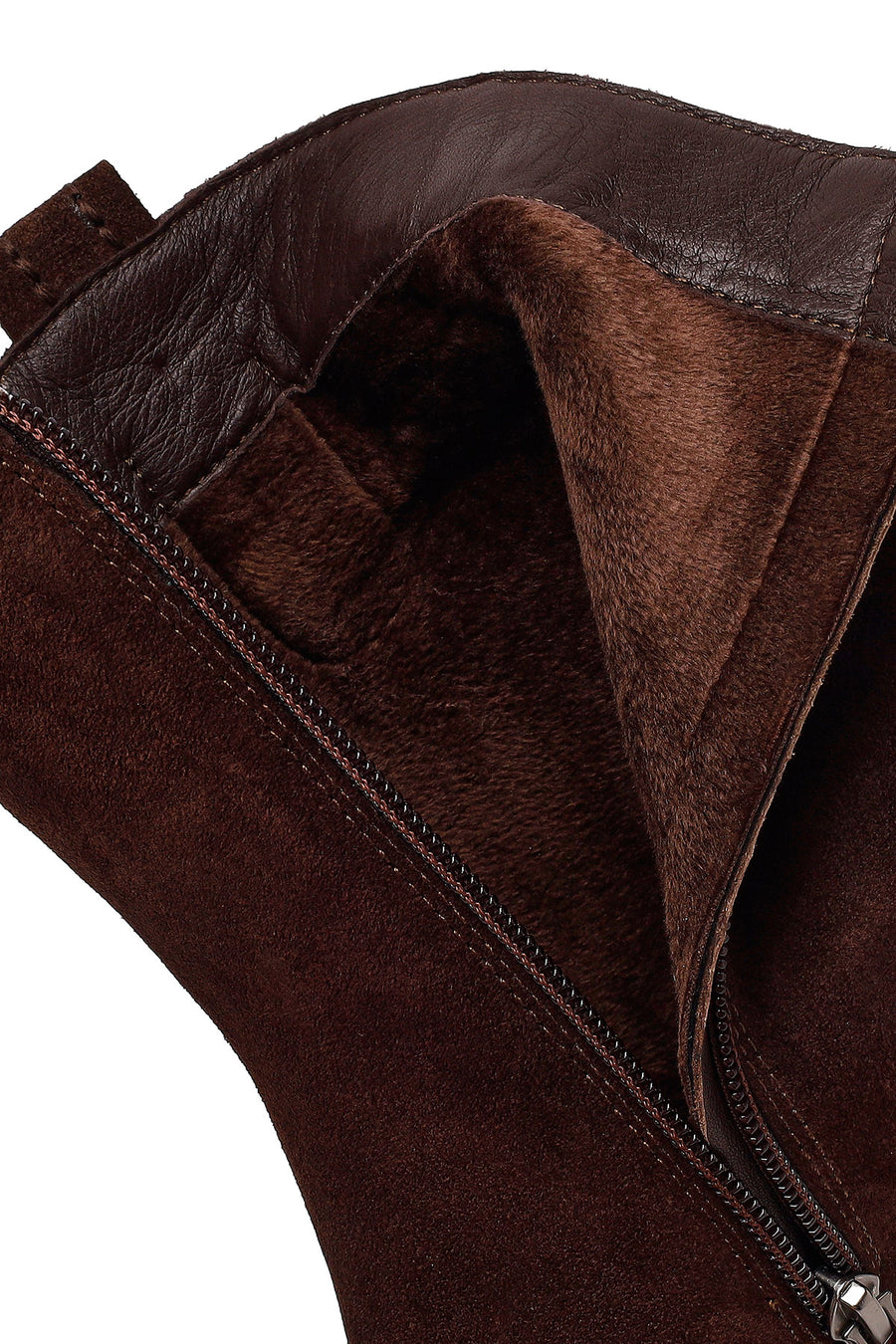 Woman Brown Zip Closure Chunky Heeled Suede Boots