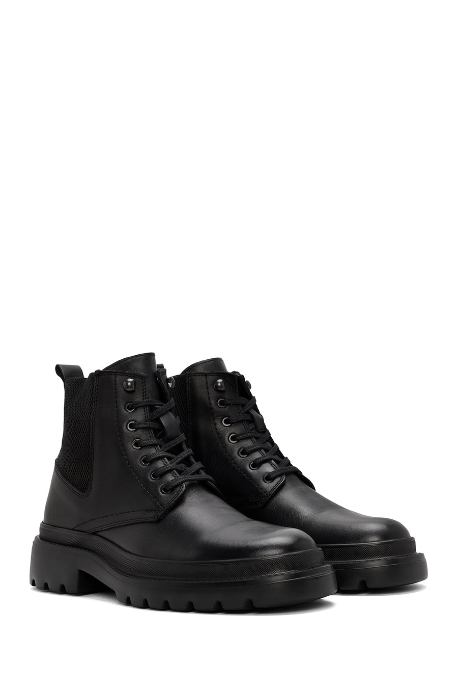 Men's Black Lace-Up Leather Casual Boots