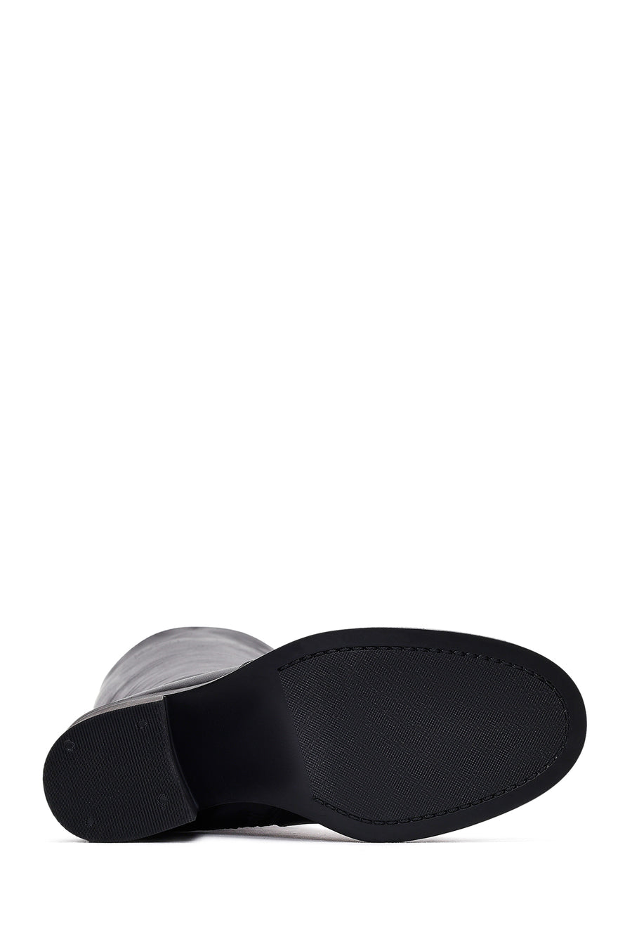 Woman Black Zip Closure Chunky Heeled Leather Boots