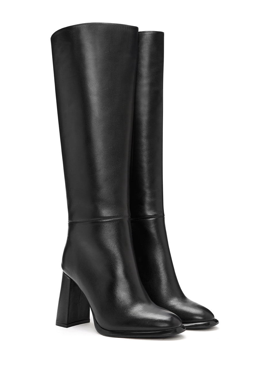 Women's Black High Thick Heel Leather Boots