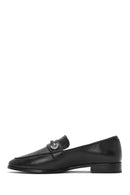 Women's Black Buckled Leather Masculine Loafer | Derimod