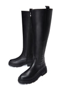 Women's Black Zippered Leather Boots | Derimod