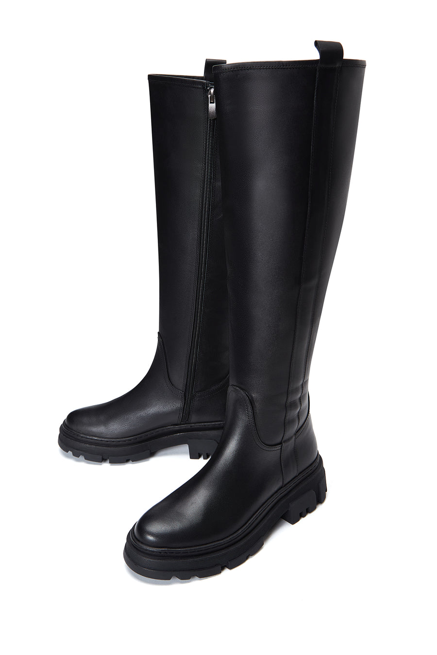 Women's Black Zippered Leather Boots