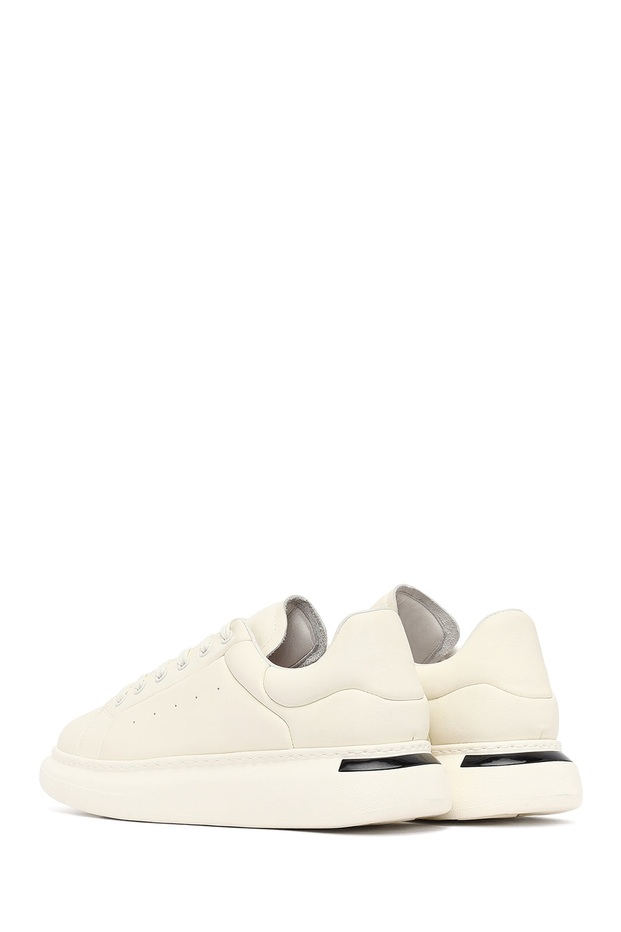 Erkek Beyaz Bağcıklı Kalın Tabanlı Deri Sneaker