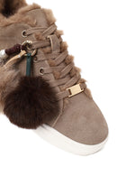 Woman Mink Lace-Up Charm Suede Teddy Leather Sneaker | Derimod