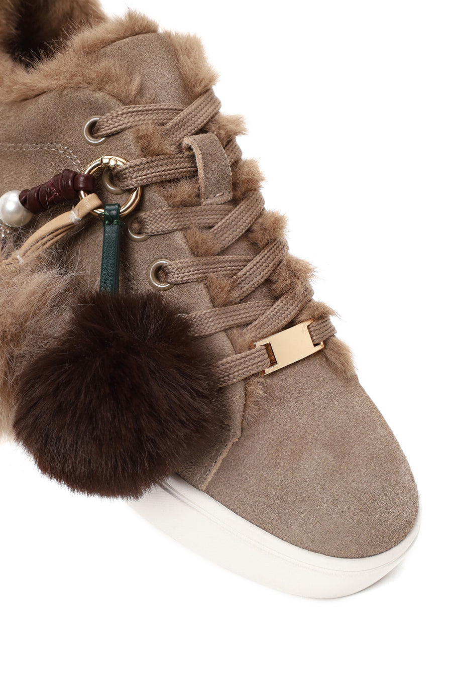 Woman Mink Lace-Up Charm Suede Teddy Leather Sneaker