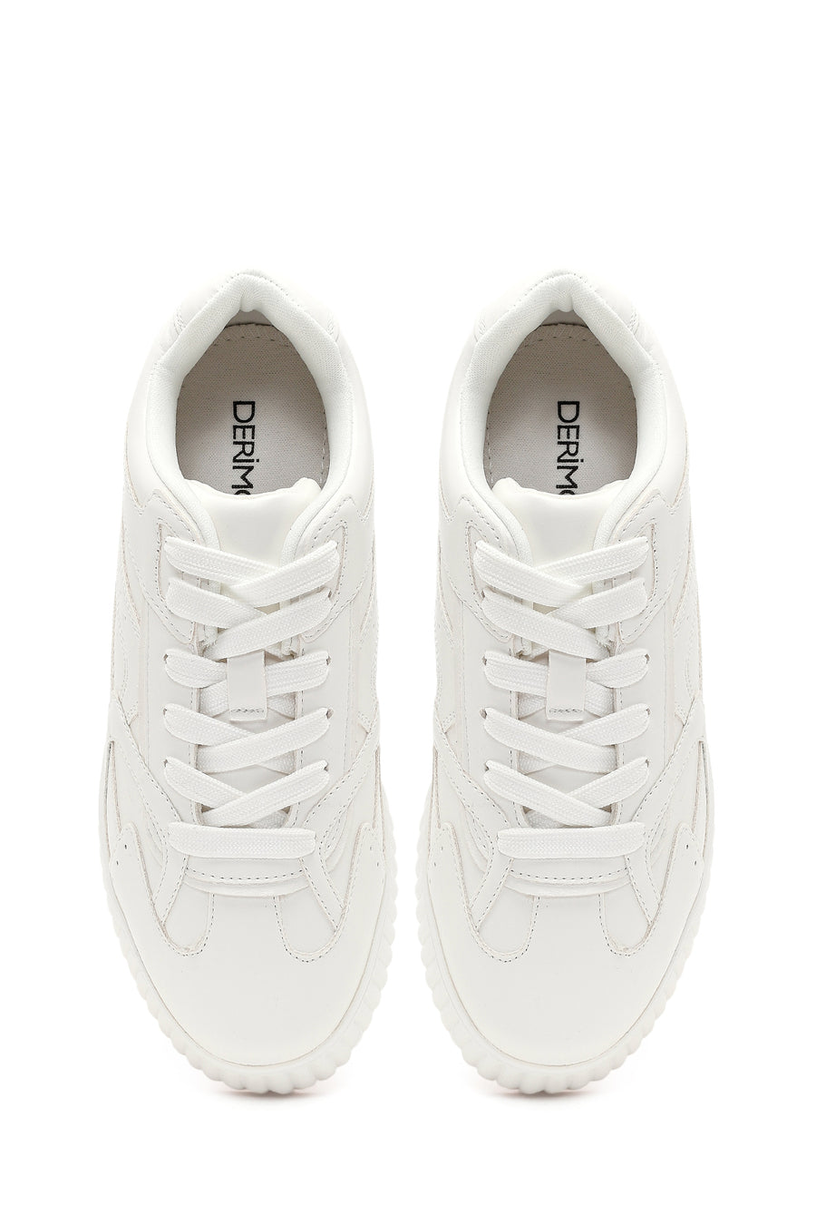 Woman White Thick-Soled Lace-Up Sneakers