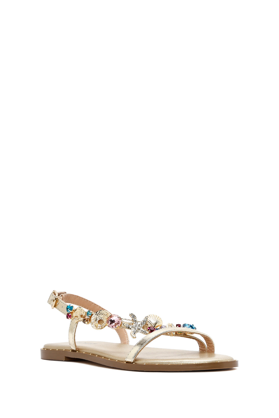 Women's Gold Ankle Buckle Stoned Sandals