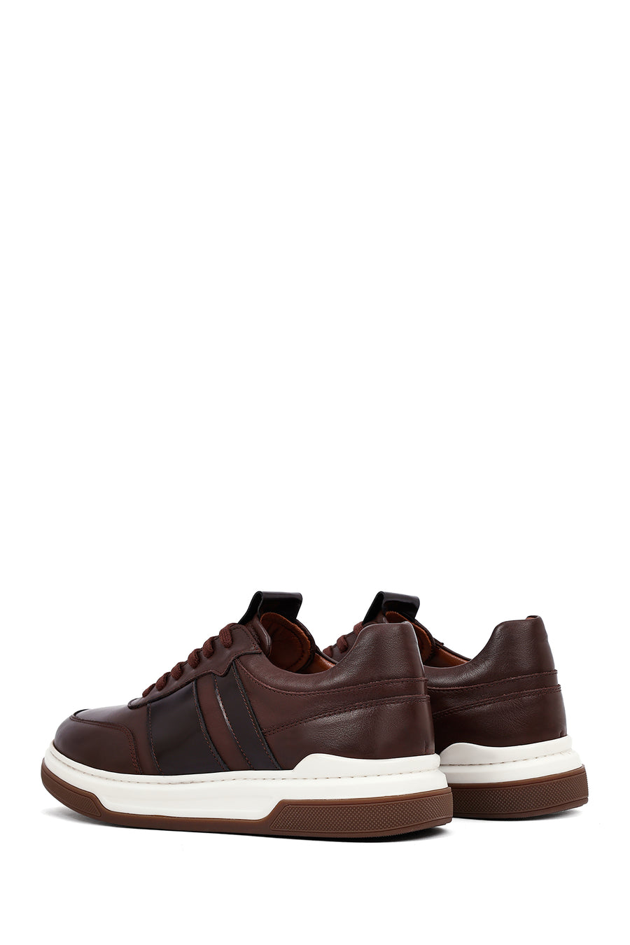 Men's Brown Lace-Up Leather Sneakers