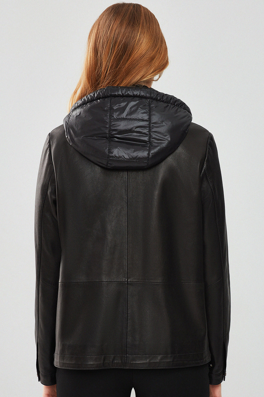 Tyler Women's Black Oversize Double Collar Hooded Leather Coat