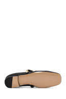 Women's Black Buckle Detailed Leather Ballerinas | Derimod