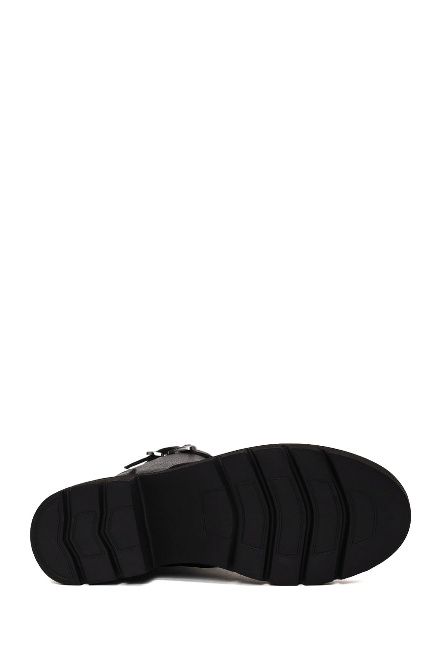 Woman Black Zip Closure Thick-heeled Leather Combat Boots