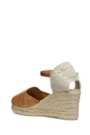 Geox Women Camel Gelsa Low Ankle Buckle Wedge Heel Braided Leather Espadrille | Derimod