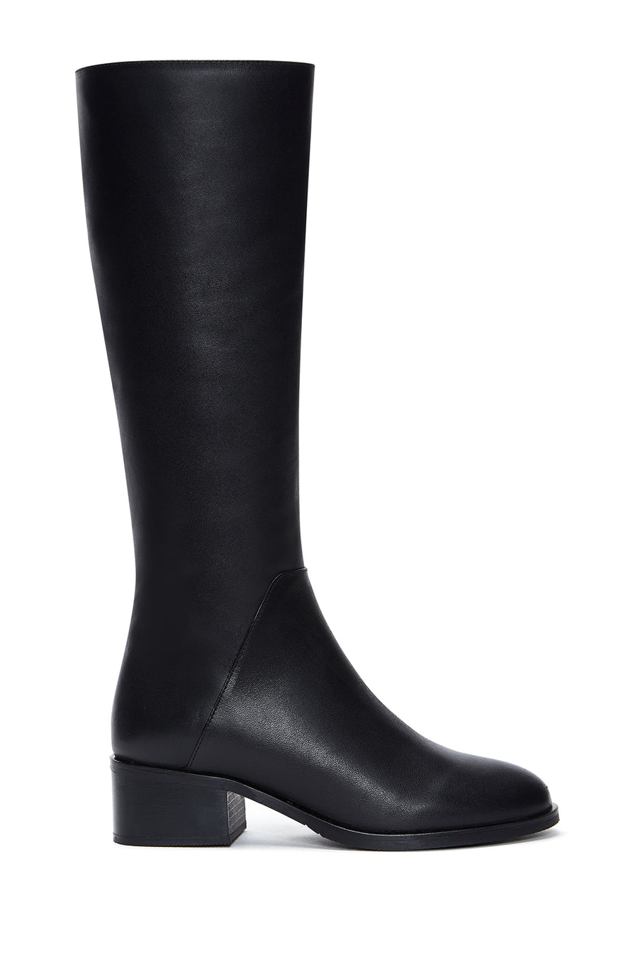 Woman Black Zip Closure Short Thick-Heeled Leather Boot WF240010DV | Derimod