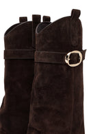 Woman Brown Chunky Heeled Suede Boots | Derimod
