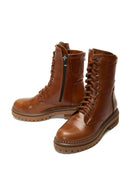 Women's Tan Leather Zippered Flat Boots | Derimod
