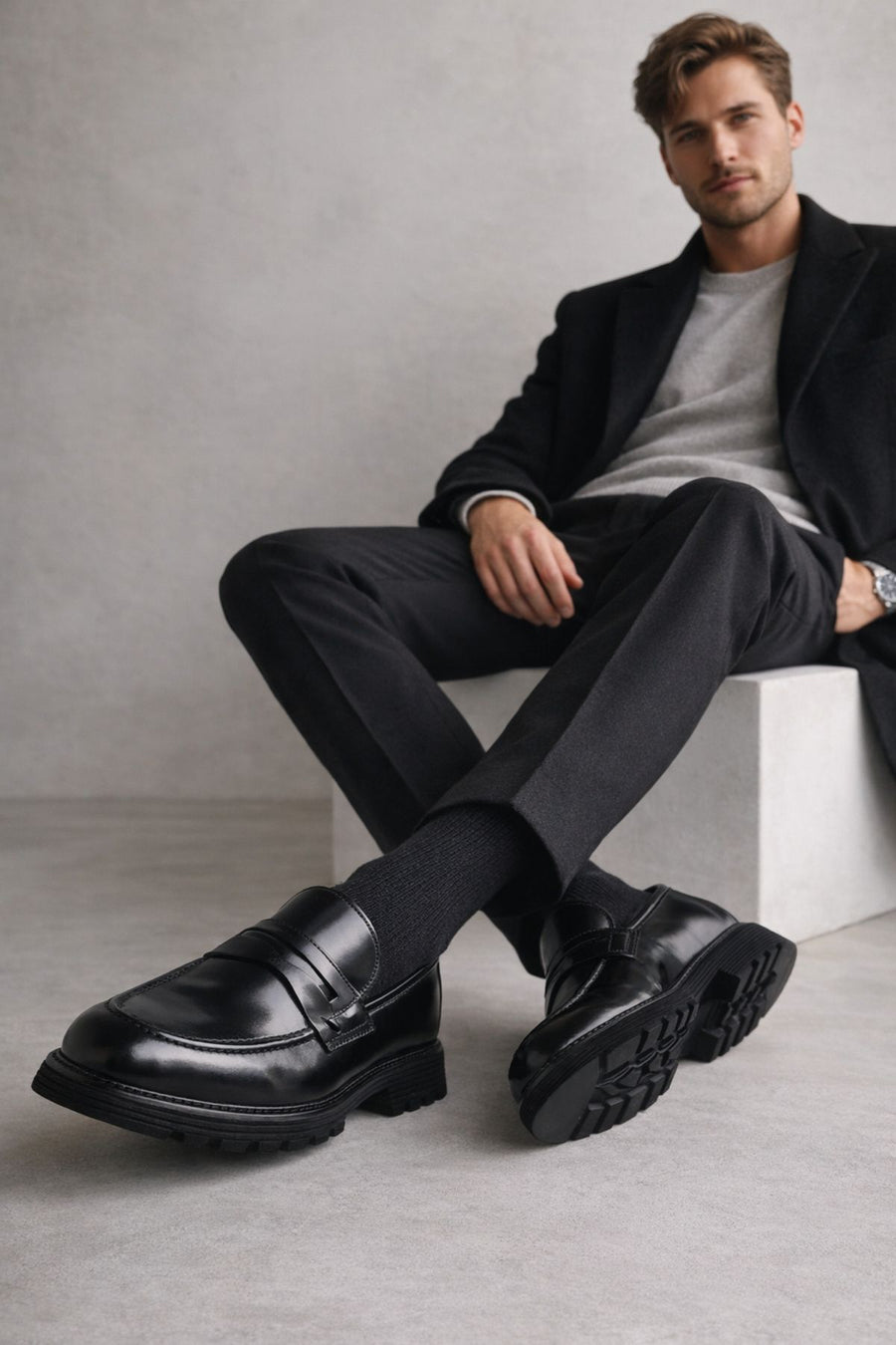 Male Black Leather Classic Loafer