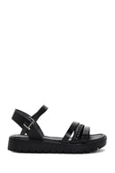 Women's Black Ankle Strap Leather Bodrum Sandals | Derimod